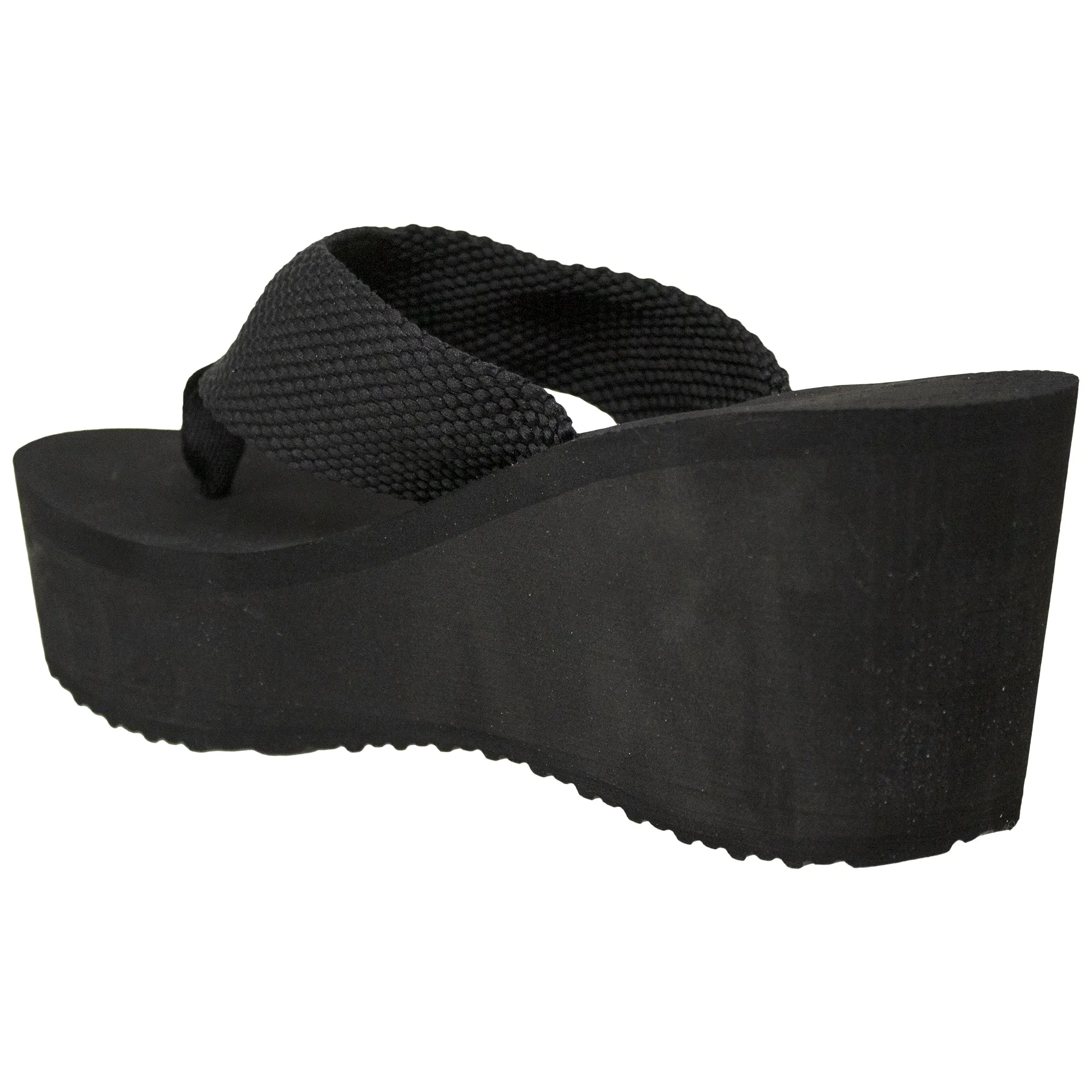 SOBEYO Thong Platform Sandals Soft Light-Weight Sole Flip Flop Wedges Black