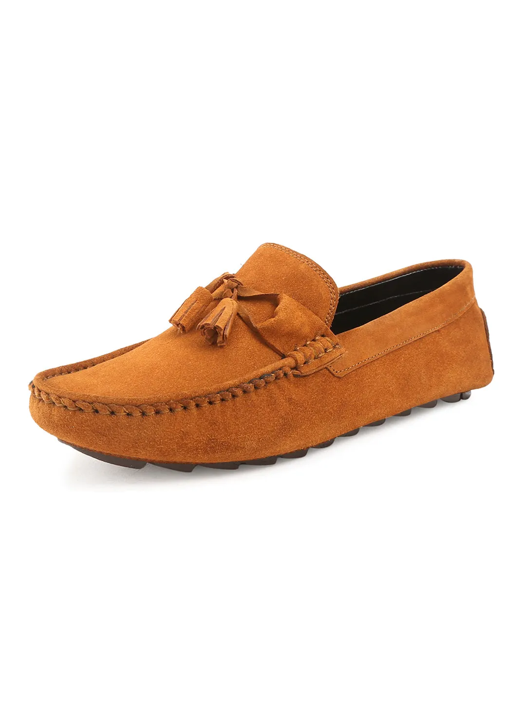Tortilla Brown Handmade Italian Suede Leather Penny Tassel Loafers