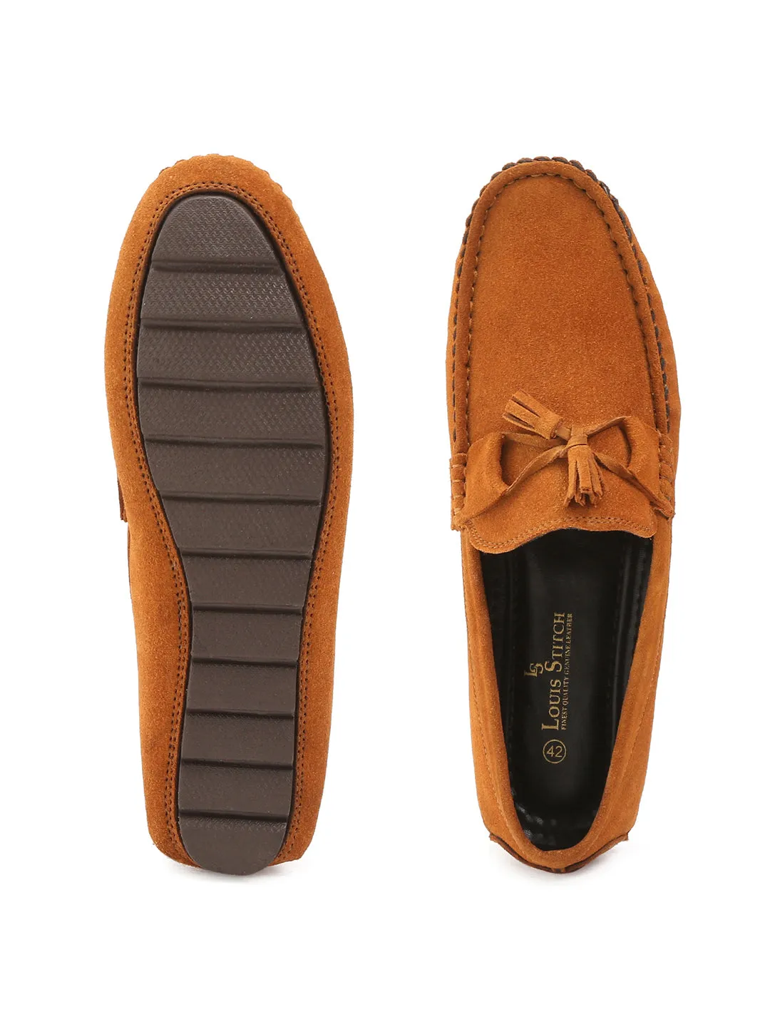 Tortilla Brown Handmade Italian Suede Leather Penny Tassel Loafers