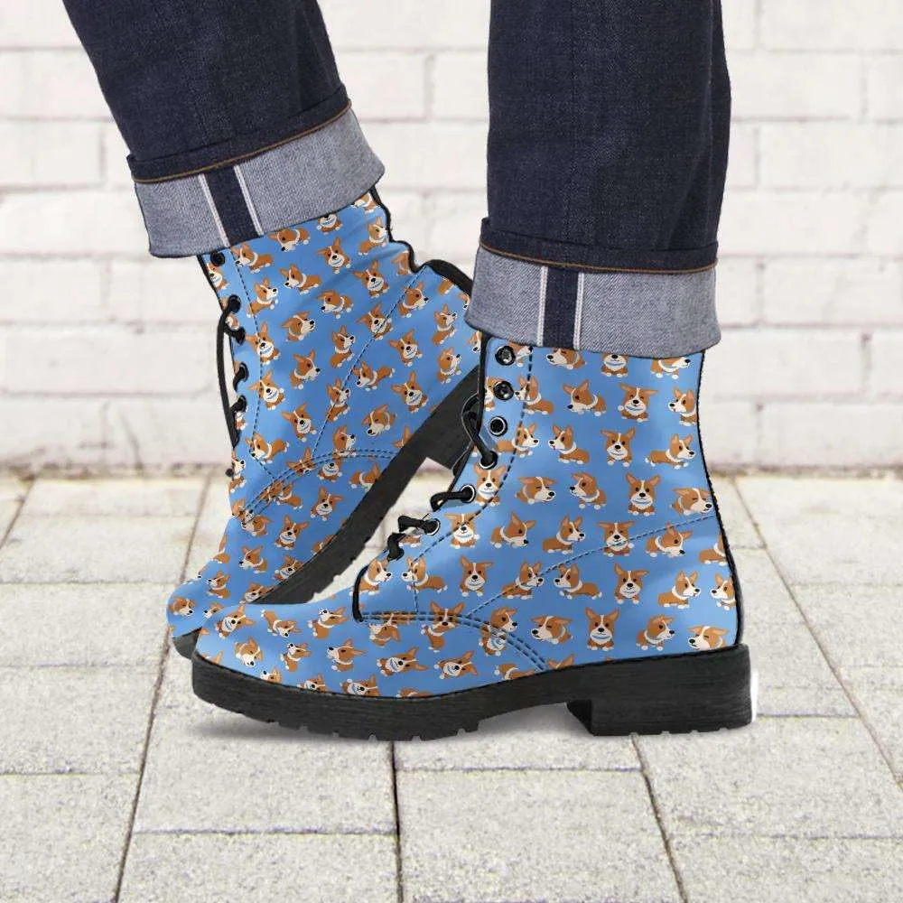 Vegan Leather Boots - Corgies Print