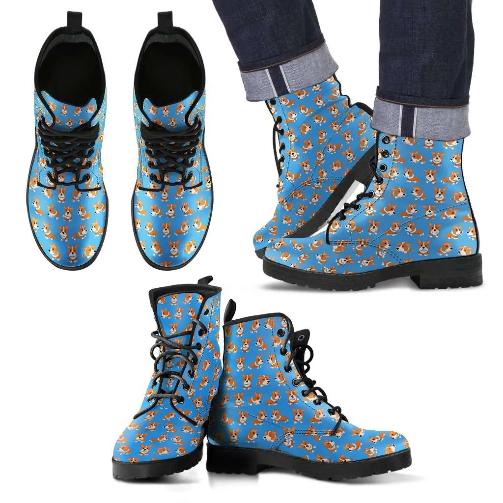 Vegan Leather Boots - Corgies Print