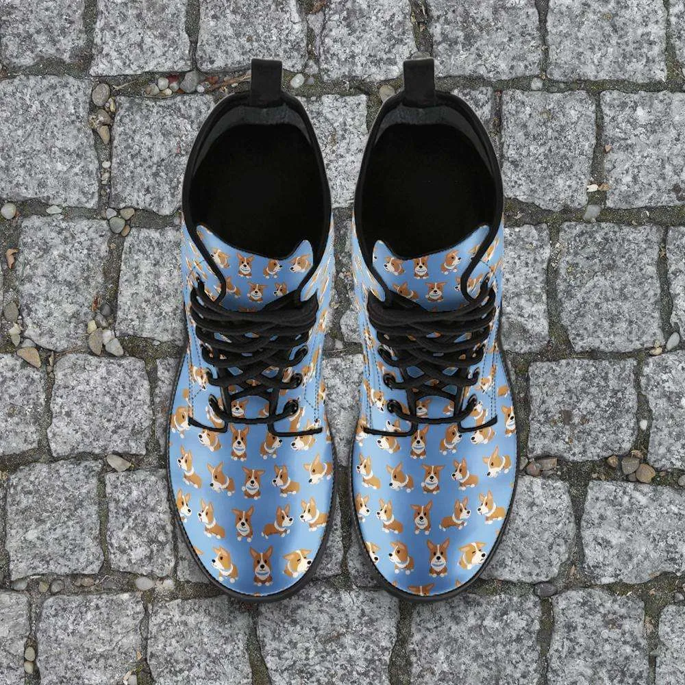 Vegan Leather Boots - Corgies Print