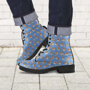 Vegan Leather Boots - Corgies Print