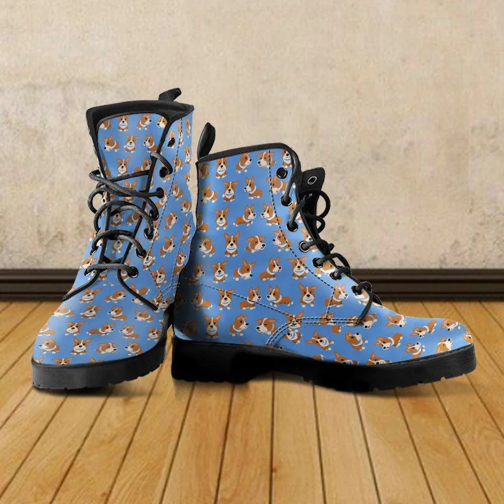 Vegan Leather Boots - Corgies Print