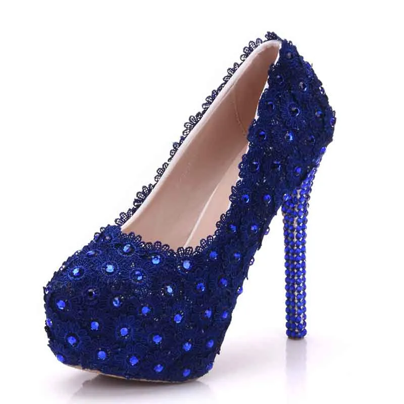 Women Navy Blue Platform Pumps Wedding Heels Bridal Shoes