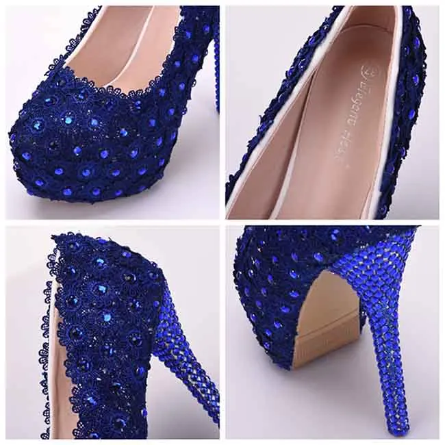 Women Navy Blue Platform Pumps Wedding Heels Bridal Shoes