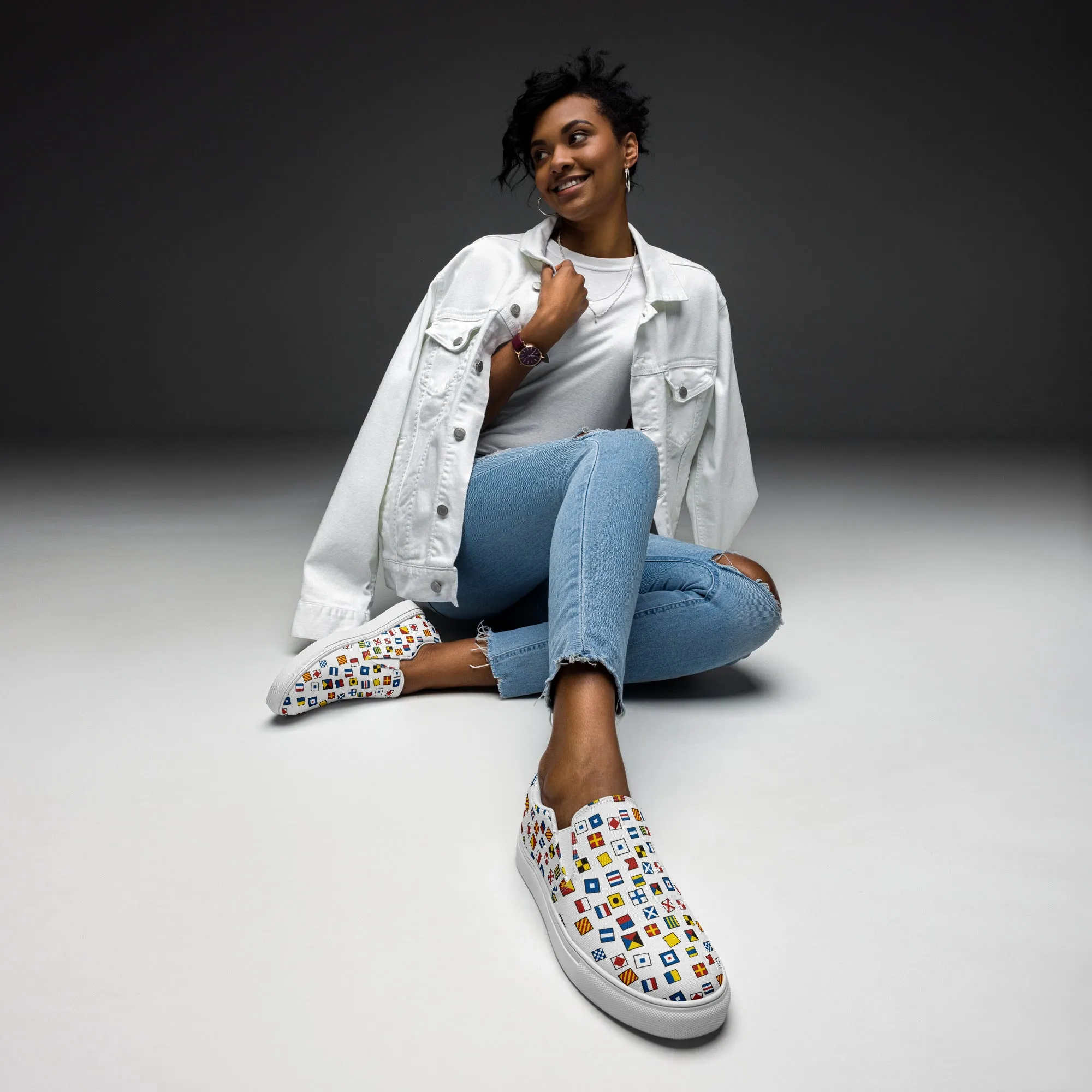 Women’s Nautical Flags slip-on canvas shoes, Semaphore Flags Casual Summer Shoes