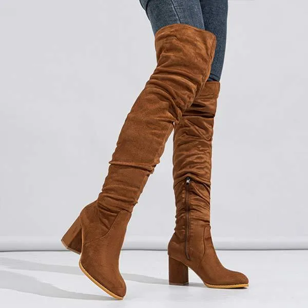 Women's Suede High Heel Chunky Over The Knee Boots 65710544C