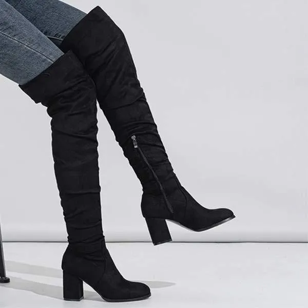 Women's Suede High Heel Chunky Over The Knee Boots 65710544C
