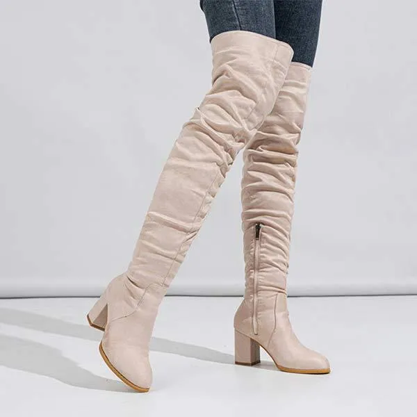 Women's Suede High Heel Chunky Over The Knee Boots 65710544C
