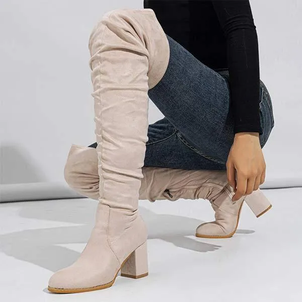 Women's Suede High Heel Chunky Over The Knee Boots 65710544C