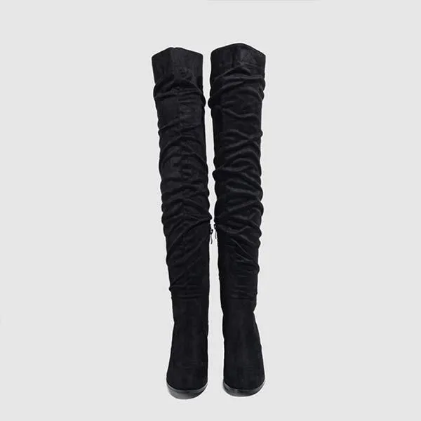 Women's Suede High Heel Chunky Over The Knee Boots 65710544C
