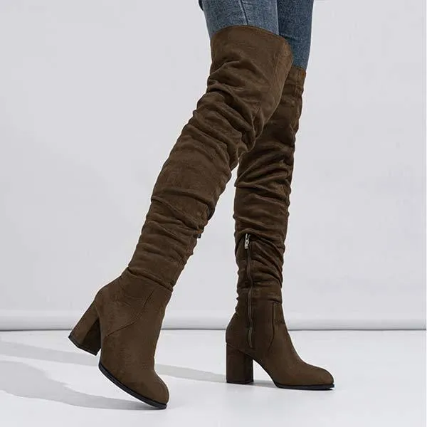 Women's Suede High Heel Chunky Over The Knee Boots 65710544C