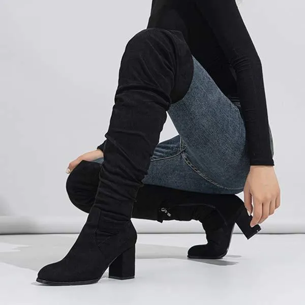 Women's Suede High Heel Chunky Over The Knee Boots 65710544C