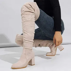 Women's Suede High Heel Chunky Over The Knee Boots 65710544C